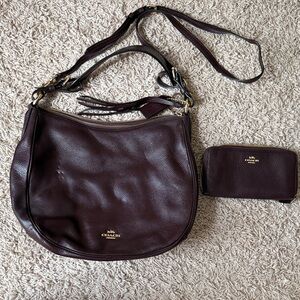 Coach Dark Brown Leather Shoulder Bag and Wallet